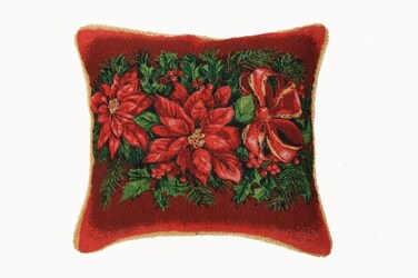 Violet Linen Decorative Christmas Poinsettias Design Tapestry 18 X 18 Cushion Cover