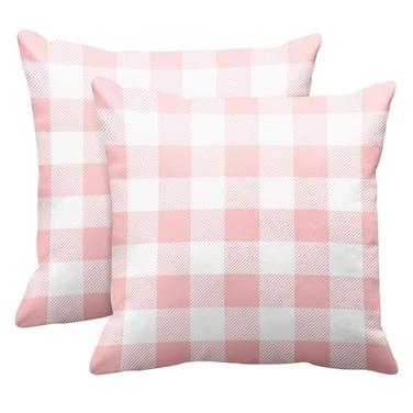 Emvency Set of 2 Throw Pillow Cover Cute Chic Pink Preppy Buffalo Check Plaid Modern Decorative Pillow Case Home Decor Square 18 x 18 Inch Pillowcase