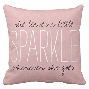 Emvency Throw Pillow Cover Cute Burlap Pink Blush Sparkle Monogram Decorative Pillow Case Home Decor Square 16 x 16 Inch Pillowcase