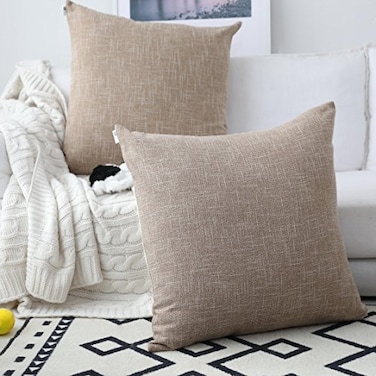 K KEVIN Kevin Textile Decor Burlap Pillow Covers Natural Style Lined Linen Throw Pillow Cases Cushion Cover for BedSofa 26x26 inch2 Pieces Natural Linen