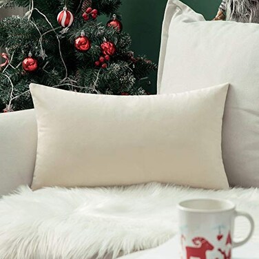 MIULEE Velvet Pillow Cover Soft Luxury Decorative Throw Pillow Cover Single Rectangle Cushion Case for Couch Sofa Bedroom Car Decor12x20 Inch Cream White