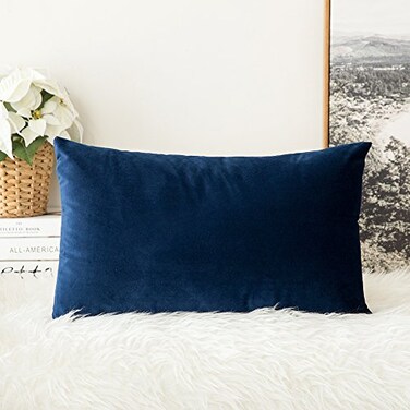 MIULEE Velvet Pillow Cover Soft Luxury Decorative Throw Pillow Cover Single Rectangle Cushion Case for Couch Sofa Bedroom Car Decor12x20 Inch Dark Blue