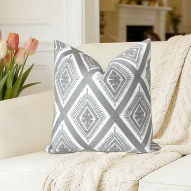 Slow Cow Embroidery Throw Pillow Cover Decorative Cushion Cover 18x18 Inch Gray