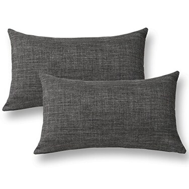 Jeanerlor Home Decoration Faux Linen with Bamboo Texture Euro Throw Pillow Sham Cushion Cover for SofaCouch Dark Grey 12x20Set of 2