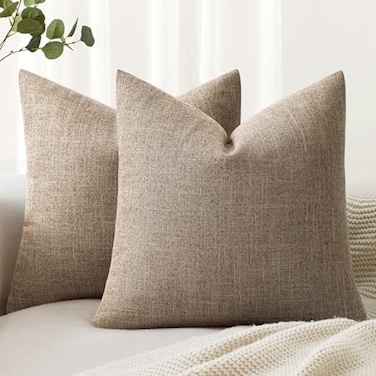 MIULEE Pack of 2 Decorative Linen Burlap Pillow Covers Farmhouse Boho Accent Pillowcases for Sofa Car Couch Bedroom Living Room Decor 18x18 Inch Brown