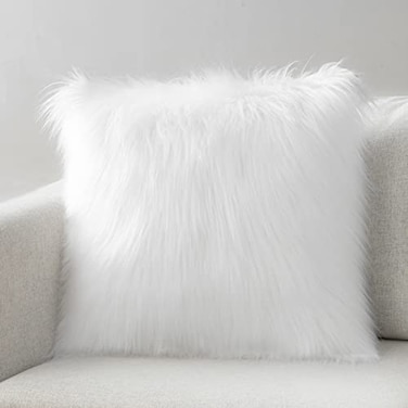 Phantoscope Faux Fur Solid Decorative Pillow Cover Fluffy Throw Pillow Mongolian Luxury Fuzzy Pillow Case Cushion Cover for Bedroom and Couch True White 20 x 20 Inches Pack of 1