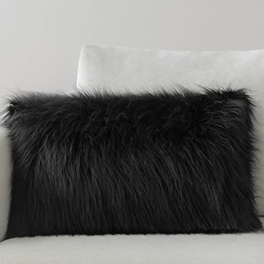 Phantoscope Faux Fur Solid Decorative Pillow Cover Fluffy Throw Pillow Mongolian Luxury Fuzzy Pillow Case Cushion Cover for Bedroom and CouchBlack 12 x 20 Inches