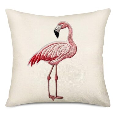 Qinqingo Throw Pillow Covers EmbroideryLike Style Cotton Linen Square Flamingo Throw Pillow Case Home Sofa Decorative Cushion Covers 18 x 18 Inches ELF2