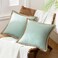 Phantoscope Pack of 2 Farmhouse Decorative Throw Pillow CoversSolid Pattern for Home Burlap Linen Trimmed Tailored Edges Light Turquoise 18 x 18 inches 45 x 45 cm