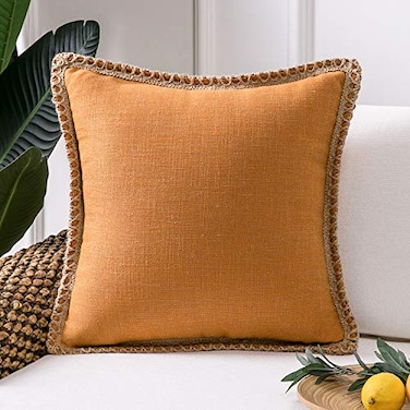 Phantoscope Farmhouse Fall Solid Throw Decorative Pillow Cover Burlap Linen Trimmed Tailored Edges Outdoor Pillow Orange 1 Pack 20 x 20 inches 50 x 50 cm