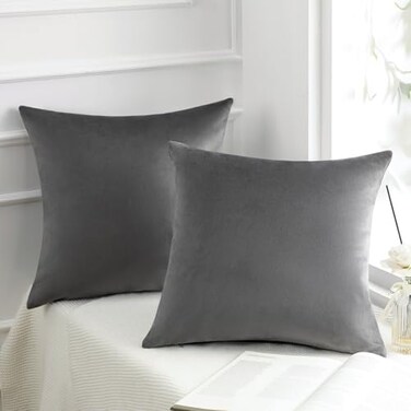 Phantoscope Pack of 2 Velvet Decorative Throw Decorative Pillow Cover Soft Solid Square Cushion Case for Couch Dark Grey 20 x 20 inches 50 x 50 cm