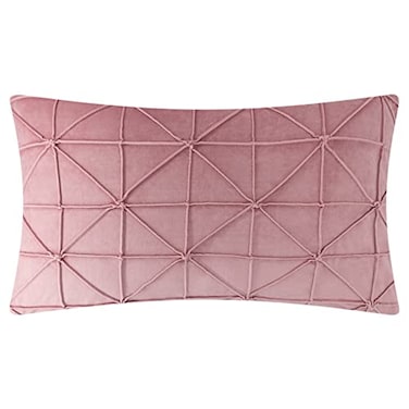 JWH Velvet Throw Pillow Cover Decorative Geometric Pillow Case Soft Pillowcase Plush Cushion for Bed Couch Bedroom Car 14x24 Inch Grayish Pink