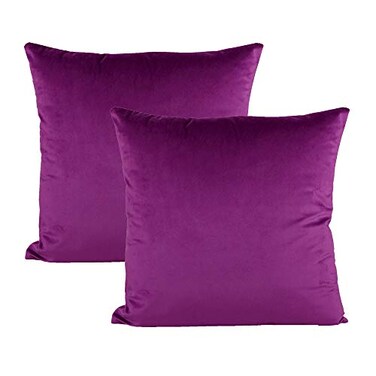 VAKADO Dark Purple Throw Pillow Covers Decorative Velvet Soft Solid Square Cushion Cases Home Decor for Couch Sofa Bedroom Office Set of 2 18x18 Inch 45x45cm