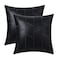BRAWARM Faux Leather Pillow Covers 18 X 18 Inches Black Leather Pillow Covers Pack of 2 Geometric Embroidery Leather Decorative Throw Pillows for Living Room Couch Bed Sofa Home