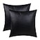 BRAWARM Faux Leather Throw Pillow Covers 18 X 18 Inches Black Leather Pilow Covers Pack of 2 Solid Dyed Leather Pillowcases for Couch Bed Sofa Garden Home Decorative