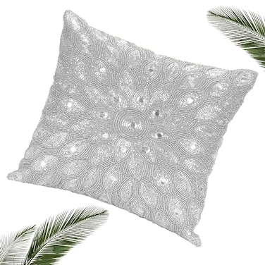 Light & Lightnpro Handwoven Silver Pillow Cover 12x12 Inch Handmade Luxury Soft Peacock Design Decorative Cushion Case for Couch Sofa and Bed ArtisanMade Cover Only 1 Pack
