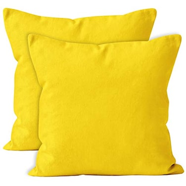 Encasa XO Throw Pillow Covers 18x18 in Set of 2 Sunbeam Yellow No Inserts Cotton Pillow Covers for Living Room Bed Sofa Couch Decorative Cushion Covers with Improved Zipper