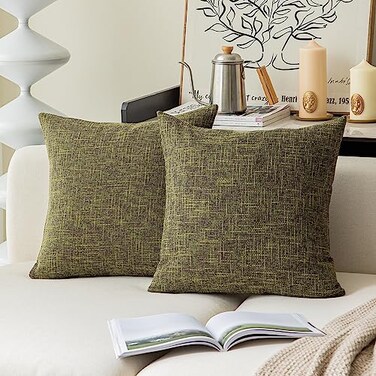 K KEVIN Kevin Textile Cotton Linen Soft Decorative Square Throw Pillow Covers Cushion Case for Sofa Bedroom 2 Pc 22 x 22 Inch 55 x 55 cm Peridot Green