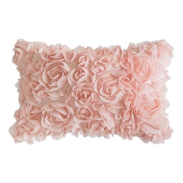 MIULEE 3D Rose Flower Pillow Cover Decorative Spring Floral Romantic Stereo Chiffon Aesthetic Solid Pillowcase for Girl Bedroom Living Room Decor 12x20 Inch Peach Pink