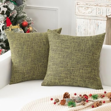 K KEVIN Kevin Textile Burlap Decoration Supersoft Linen Cushion Covers Square Throw Pillows Cover for Couch Set of 2 61x61 cm Peridot Green