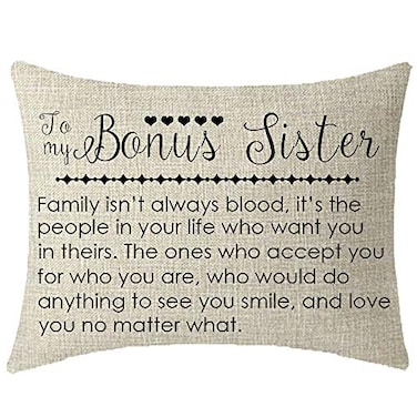 NIDITW to My Bonus Sister in Law Gift with Inspirational Funny Sayings Words Lumbar Cream Burlap Decorative Rectangle Pillow Case Pillowcase for Sofa Home Decorative 12x20 Inches 1Cream