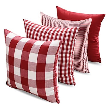 CARRIE HOME Buffalo Check Pillow Covers Buffalo Plaid Throw Pillow Cover 18x18 for Red and White Decorations Set of 4