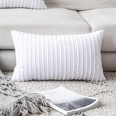 UGS UGASA UGASA Velvet Pillow Covers Striped Decorative Throw Cushion Case with Hidden Zipper for Home CouchBedroomCar Soft Cozy Solid Oblong 1 Piece 12x20 Pure White