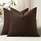 DEZENE Throw Pillow Covers 20x20 Chocolate Brown Pack of 2 Cozy Soft Velvet Square Modern Luxury Decorative Throw Pillow Cases for Sofa Couch Living Room Bed Home Decor