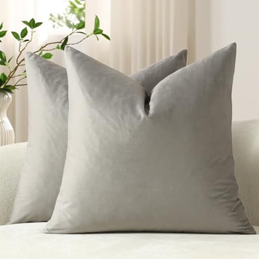 DEZENE Throw Pillow Covers 20x20 LightGrey Pack of 2 Cozy Soft Velvet Square Modern Luxury Decorative Throw Pillow Cases for Sofa Couch Living Room Bed Home Decor