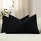DEZENE Lumbar Pillow Covers 12x20 Black Pack of 2 Cozy Soft Velvet Rectangular Modern Luxury Decorative Throw Pillow Cases for Sofa Couch Living Room Bed Home Decor