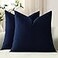 DEZENE Throw Pillow Covers 16x16 Navy Blue Pack of 2 Cozy Soft Velvet Square Modern Luxury Decorative Throw Pillow Cases for Sofa Couch Living Room Bed Home Decor