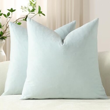 DEZENE Throw Pillow Covers 16x16 LightBlue Pack of 2 Cozy Soft Velvet Square Modern Luxury Decorative Throw Pillow Cases for Sofa Couch Living Room Bed Home Decor