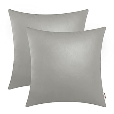 BRAWARM Faux Leather Throw Pillow Covers 20 X 20 Inches Medium Gray Leather Pilow Covers Pack of 2 Solid Dyed Leather Pillowcases for Couch Bed Sofa Garden Home Decorative
