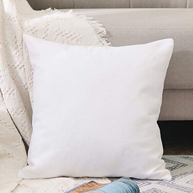 NATUS WEAVER White Pillow Case Soft Linen Square Euro Decorative Throw Cushion Cover Pillowcase with Smooth Hidden Zipper for Bed 26 x 26