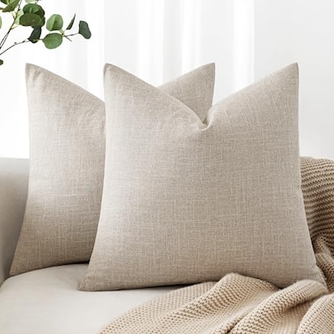 MIULEE 24x24 Inch Pack of 2 Decorative Linen Burlap Textured Euro Pillow Covers Farmhouse Boho Accent Pillowcases Spring Home Decor for Couch Sofa Bedroom Living Room Taupe