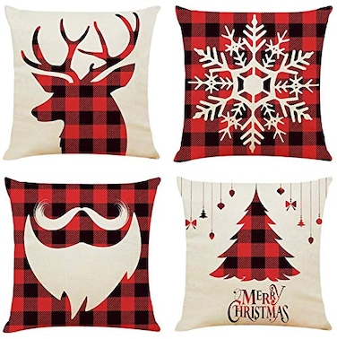 Ogrmar 4PCS 18x18 Throw Pillow Covers Christmas Decorative Couch Pillow Cases Cotton Linen Pillow Square Cushion Cover for Sofa Couch Bed and Car ChristmasE