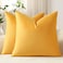 DEZENE Throw Pillow Covers 16x16 Gold Yellow Pack of 2 Cozy Soft Velvet Square Modern Luxury Decorative Throw Pillow Cases for Sofa Couch Living Room Bed Home Decor