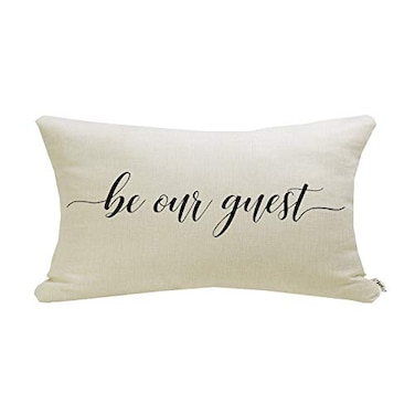 Meekio Farmhouse Pillow Covers with Be Our Guest Quote 12 x 20 Farmhouse Rustic Dcor Lumbar Pillow Covers with Saying Guest Room Dcor