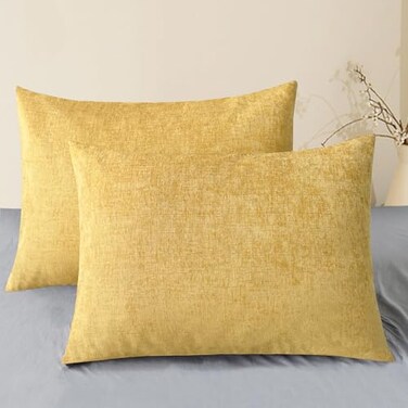 CaliTime Throw Pillow Covers Decorative 20 X 26 Inches Pack of 2 Cozy Chenille Standard Pillow Shams Cases for Couch Sofa Bed Living Room Home Gold