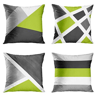 Emvency Set of 4 Throw Pillow Covers Modern Abstract Stripe Simple Geometric Acrylic Bold Decorative Pillow Cases Home Decor Square 18x18 Inches PillowcasesGrey Green