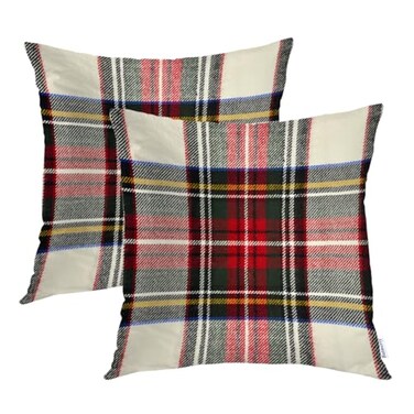 Batmerry Red White Plaid Decorative Pillow Covers 22 x 22 Inch Colorful Scottish Tartan Plaid Double Sided Throw Pillow Covers Sofa Cushion Cover Square 22 InchesSet of 2