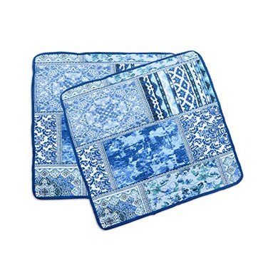 NEWLAKE Blue Classic Bohemian Style Cotton Throw Pillow Covers 2 Pieces 18X18 Inch