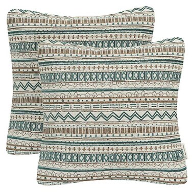 Mika Home Pack of 2 Throw Pillow Covers Decorative Pillow Cases for Sofa Couch Bed Bohemian Striped Geometric Pattern 20x20 Inches Green Taupe Cream