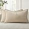 decorUhome Summer Chenille Soft Cozy Throw Pillow Covers 12x20 Set of 2 Modern Farmhouse Boho Velvet Decorative Pillow Cases with Stitched Edge for Couch Sofa Bed Home Decor Beige