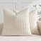 DEZENE Beige Couch Pillow Covers Pack of 2 24x24 Inch Vertical Ripple Striped Velvet Square Throw Pillow Cases for Couch Sofa Bed Living Room Home Decor