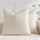 DEZENE Beige Couch Pillow Covers Pack of 2 24x24 Inch Vertical Ripple Striped Velvet Square Throw Pillow Cases for Couch Sofa Bed Living Room Home Decor