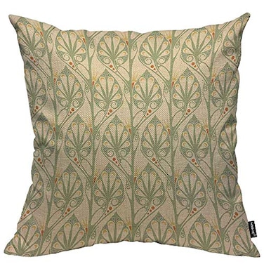 HOSNYE Art Nouveau Cotton Linen Throw Pillow Case Leaves Pattern Pillow Cushion Cover Home Sofa Decorative 18x18 Inch