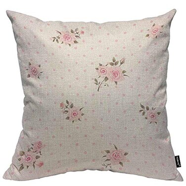 HOSNYE Floral Polka Dot Background Throw Pillow Cushion Cover Shabby Chic Style Pattern with Pink Roses Pillow Case Decorative Square Accent Pillow Case 20x20 inch