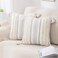 decorUhome Summer Decorative Boho Throw Pillow Covers 20x20 Set of 2 Accent Neutral Textured Tufted Pillow Covers Striped for Couch Bed Sofa Living Room Beige and Cream White