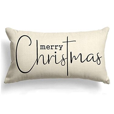 Allorry Christmas Pillow Covers Merry Christmas Throw Pillow Decorative Beige Cotton Cloth Linen Cloth Pillow Cover Sofa Cover Decorative Rectangle Length 12X20 inches